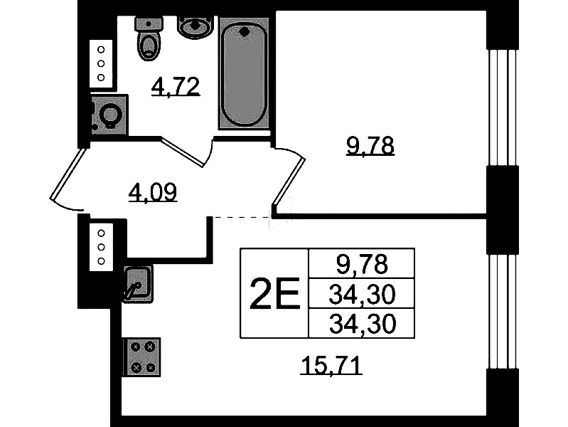 1-комнатная квартира 34.3 м², 3/5 эт., ЖК «Plus Пулковский»